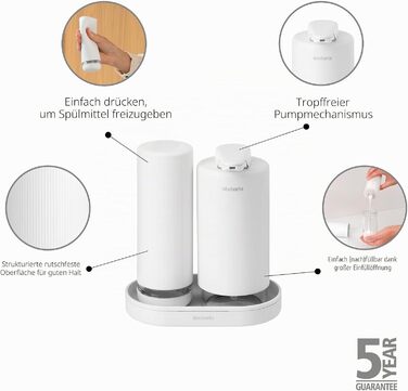 Brabantia Набір дозаторів для мила та засобів для миття посуду, 2 шт., сірий Infinite Grau, 2x200 мл, металевий з текстурованою поверхнею