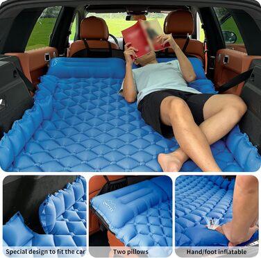 Автоматичний килимок для авто SUV, 2 особи, повітряний матрац для подорожей та кемпінгу, самонадувний килимок з насосом та подушками, надувне ліжко для кемпінгу 183*13*7 см, матеріал: Pu, колір: чорний, в комплекті: синій та сірий плед