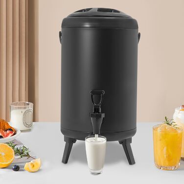 Stainless Steel Drink Dispenser, 10L Beverage Container with Spout, Cold and Hot Drink Dispenser for Parties and Camping (Black)