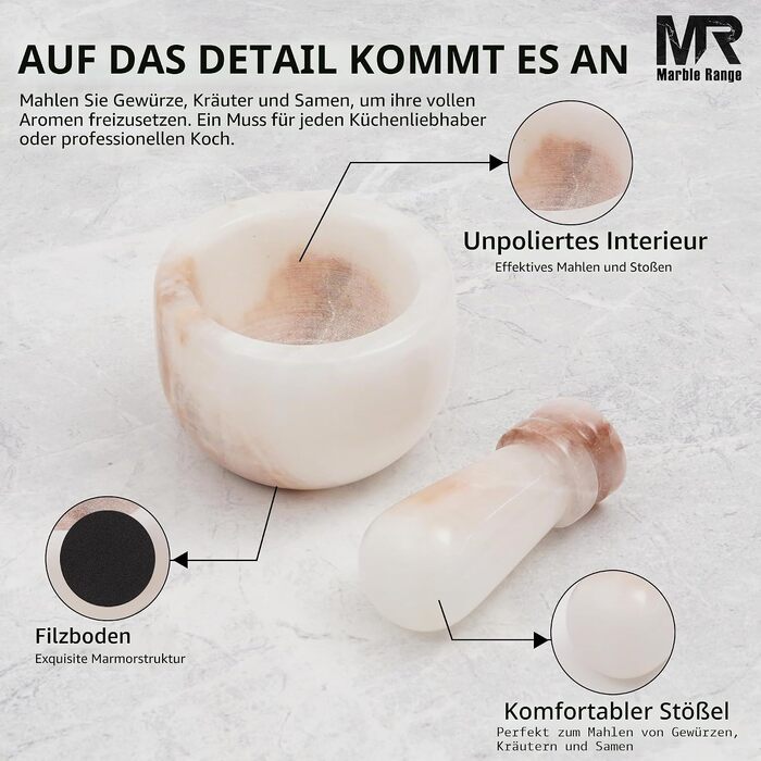 Ступка з товкачем з натурального білого мармуру (White Onyx), 7.6 см — ручна млинова ступка для часнику, спецій та трав, кухонний аксесуар