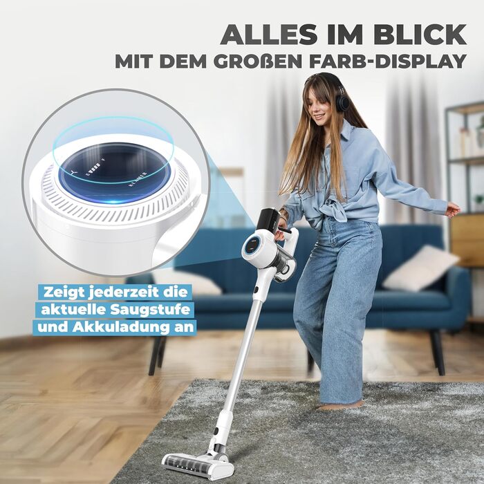 Бездротовий акумуляторний пилосос 2-в-1 Klamer з HEPA-фільтром для дому, авто та килимів. Час роботи до 45 хв. (Білий/Срібний)