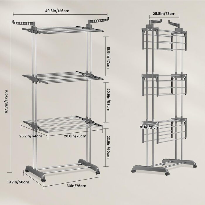 Клатковий сушильник для білизни Innotic з 4 ярусами та колесами - білий/сірий