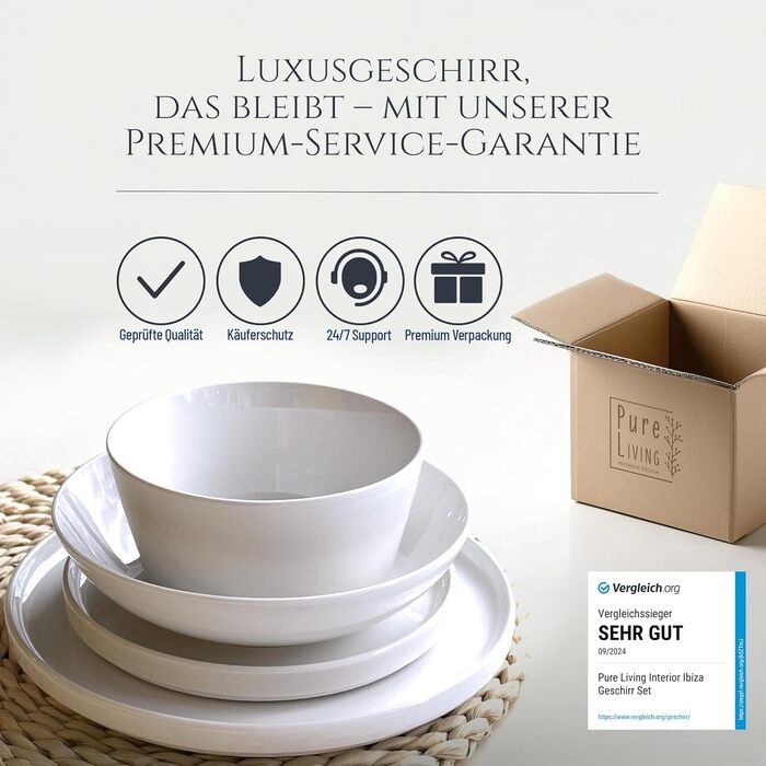 Набір посуду з порцеляни Pure Living 24 шт. для 6 осіб (білий)