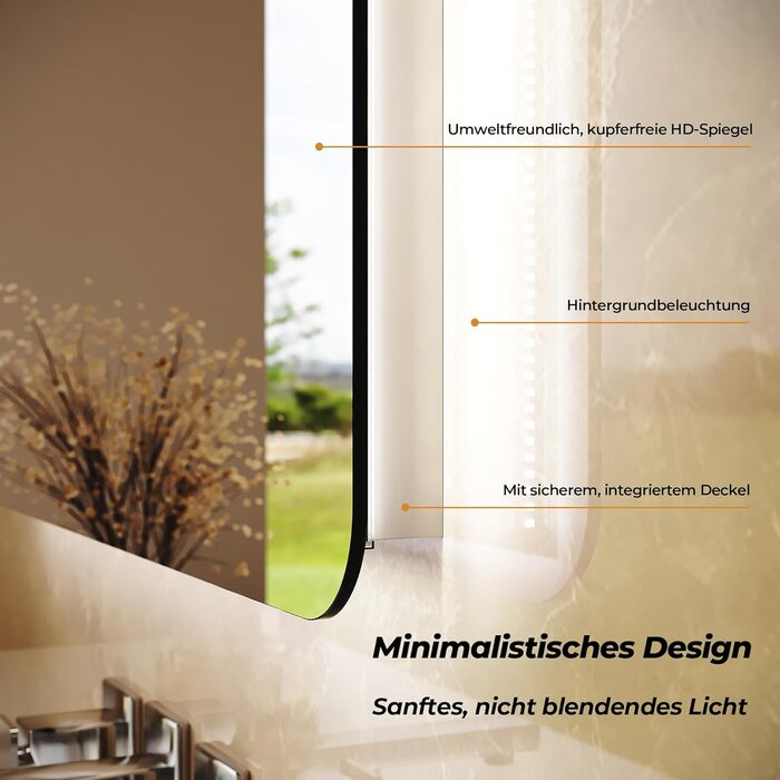 Дзеркало для ванної кімнати з підсвічуванням 60x50 см, LED, 6400K, біле світло, вертикальне/горизонтальне кріплення