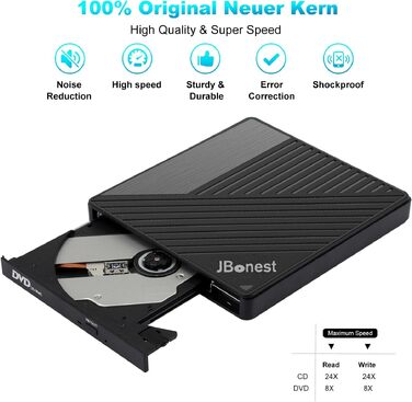 Зовнішній CD/DVD привід USB 3.0 Type-C з картридером SD/TF, портативний RW-записувач для ноутбука, ПК, MacBook (Windows, macOS, Linux) — Чорний