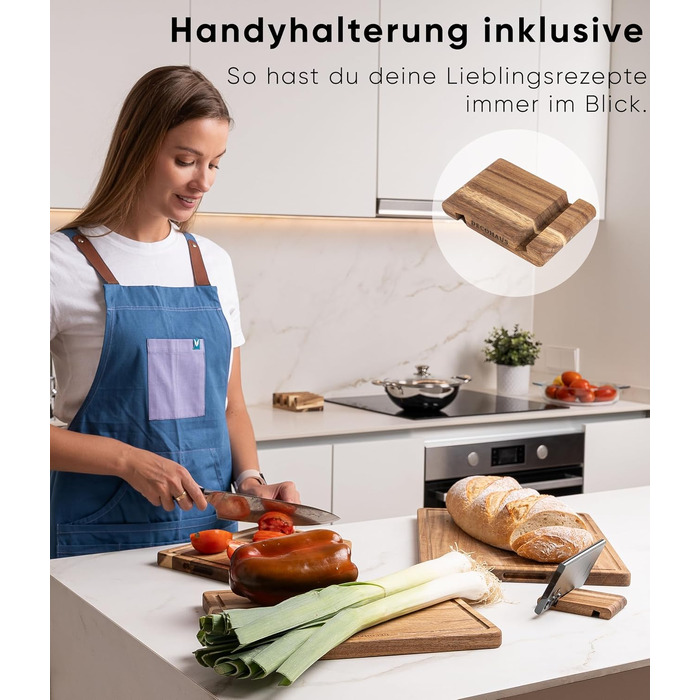 Набір дерев'яних кухонних дощок для нарізки Deco haus з акації, 3 шт. (товщина 2 см) з жолобком для соку, різні розміри (40x30, 33x24, 26x18 см)