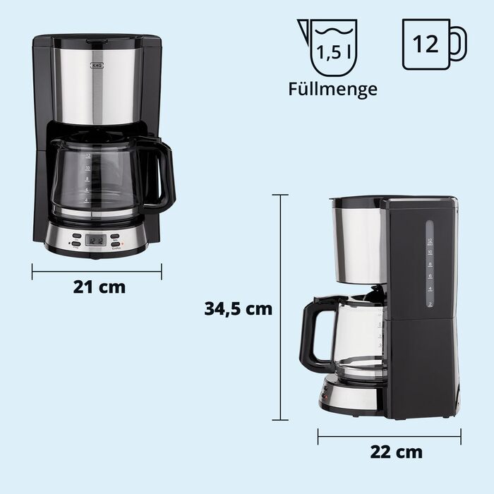 Набір для сніданку KHG: чайник та тостер з нержавіючої сталі, сріблястого кольору, об'єм 1 л та 2 тости, точний вилив, поворотний на 360°, 6 рівнів підсмажування, функції підігріву, розморожування та для багелів, піддон для крихт (комплект з кавоваркою)