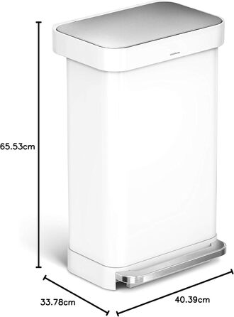 Сміттєвий бак Simplehuman 45 л з педальним приводом, прямокутний, з відділенням для пакетів, нержавіюча сталь, сірий пластиковий кришка