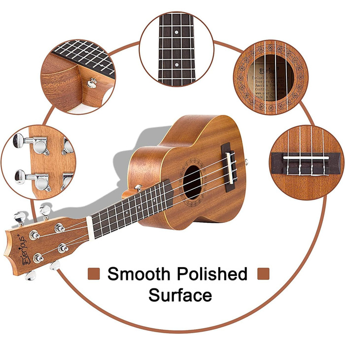 Укулеле Everjoys Sopran 21 дюйм: стартовий набір для дорослих з чохлом, тюнером, нотами та плектром