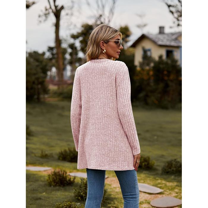 Кардиган жіночий з довгим рукавом, відкритий спереду, на ґудзиках, V-подібний виріз, легкий, з кишенями (XL, Рожевий)