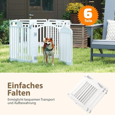 Льоток для цуценят COSTWAY з 6 панелей, білий, 80 см, для дому та вулиці