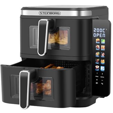 Фритюрниця Steinborg® з подвійною камерою, 11 літрів, фритюрниця без олії, гриль, духовка, сушка, 2 вертикальні шухляди (5,5л+5,5л)
