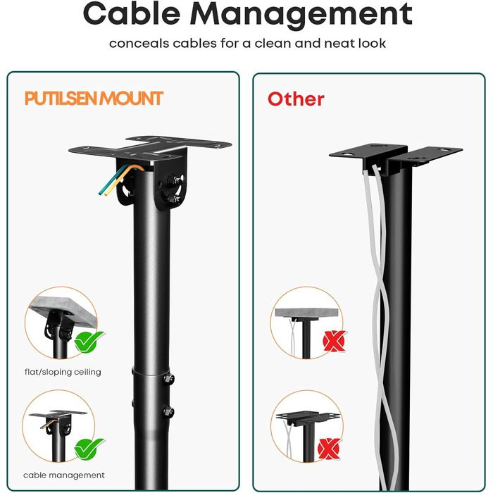 Adjustable & Tilting TV Ceiling Mount - Full Motion, VESA 600x400, Up to 86 Inch TVs, 60kg Weight Capacity