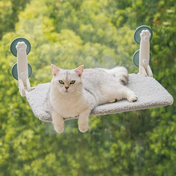 MEWOOFUN Cat Hammock Window 54x30cm Cat Bed Window Reversible Mat - Cat Window Lounge with Upgraded Strong Suction Cups up to 18kg (Gray, M)