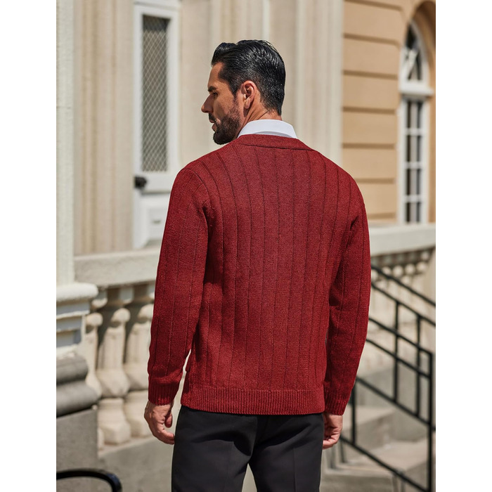 Чоловіча віндівка Coofandy з в'язаним візерунком, V-подібний виріз, ґудзик, кардиган з рельєфною в'язкою, пуловер з кишенями (L, Червоний/Подорож, однотонний (Getaway Solids))