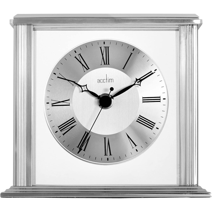 Acctim Hamilton Table Clock, Metal Glass Aluminum, Silver, 13.7 x 15.5 x 6.8