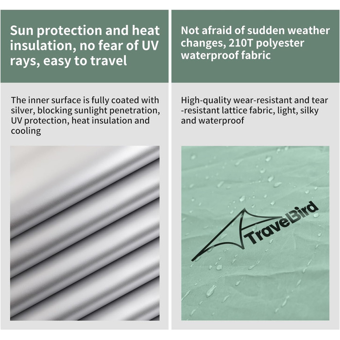 Гамак-намет для кемпінгу з москітною сіткою та сонцезахистом, 290x140 см, великий простір, багатофункціональний, легкий, з ременями для кріплення до дерева, підлоговий намет для відпочинку на природі, пішохідний туризм, зелений