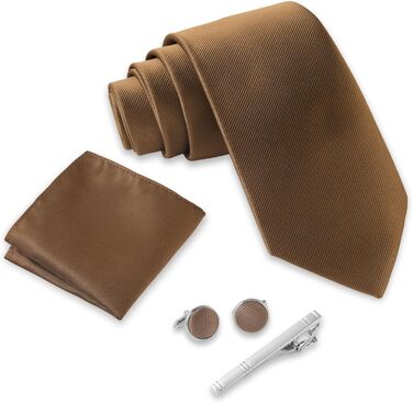 Набір краваток Massi Morino для чоловіків з нагрудним хустинкою, краватковою голкою та манжетними кнопками, подарункова коробка. Ідеально для весілля. Розмір універсальний, колір: коричневий