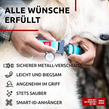 Нашийник для собак WAUDOG: водонепроникний, регульований, для великих, середніх та малих собак, з металевою застібкою, 31-49 см, ширина 25 мм, світловідбиваючий