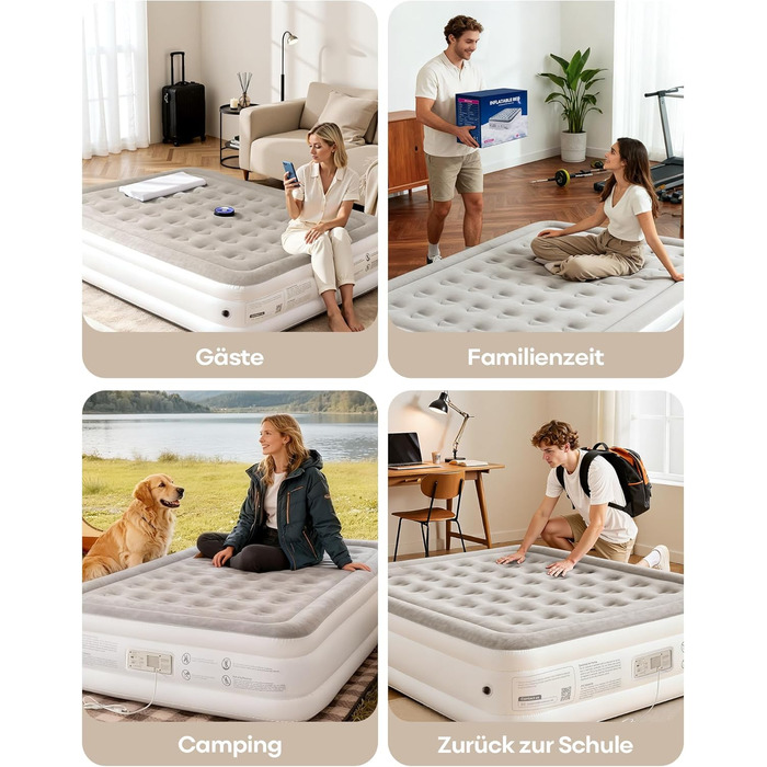 Надувний матрац Premium Luftmatratze з вбудованим насосом для 2 осіб, білий - швидке надування, м'яке флокування, для дому та кемпінгу