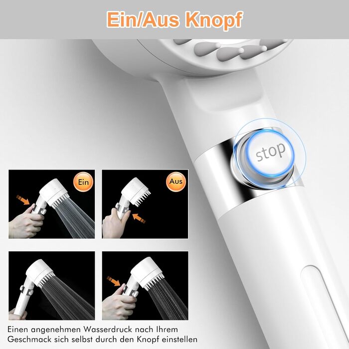 Showerhead with Filter MEKO High-Pressure Hand Shower with 15-Layer Filtration, 1.5M Hose, 3 Spray Patterns, Water-Saving Showerhead for Removing Hard Water, Residual Chlorine, Bacteria, and Heavy Metals (White)