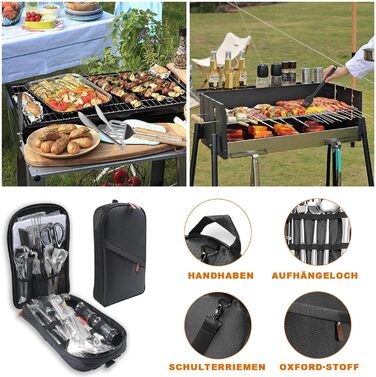 Набір кухонного приладдя для кемпінгу TIHOOK 36 шт. з нержавіючої сталі, з органайзером та 10 шампурами для гриля, для пікніків, походів та кемпінгу