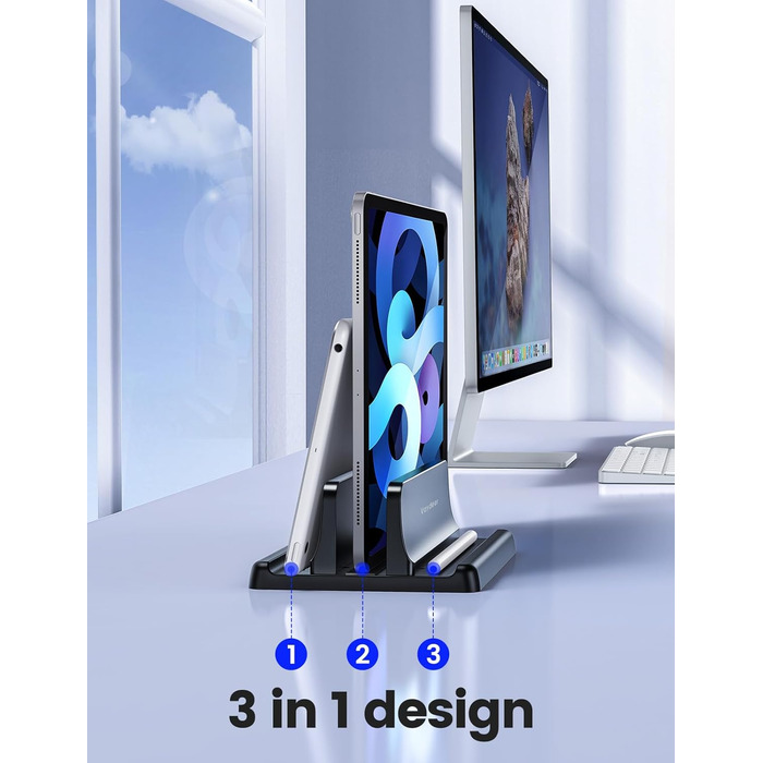 Підставка для ноутбука VAYDEER вертикальна 3в1, чорна. Сумісна з MacBook, iPad, планшетами та ноутбуками до 17.3'