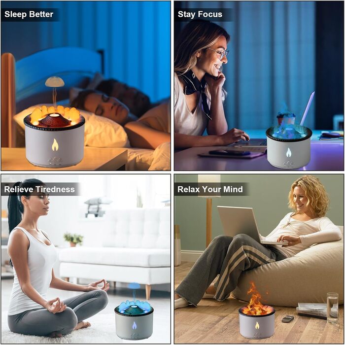 Vulkan Humidifier Flame Aroma Diffuser: 360ml Aromatherapy Humidifier 2 Mist Modes Humidifier Remote Control Oil Cold Mist Diffuser with Night Light for Home, Gym
