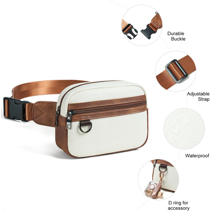 Жіноча та чоловіча поясна сумка, 2 л, веганська шкіра, коричнева, 8 дюймів. Ідеальна для подорожей, піших прогулянок та бігу.