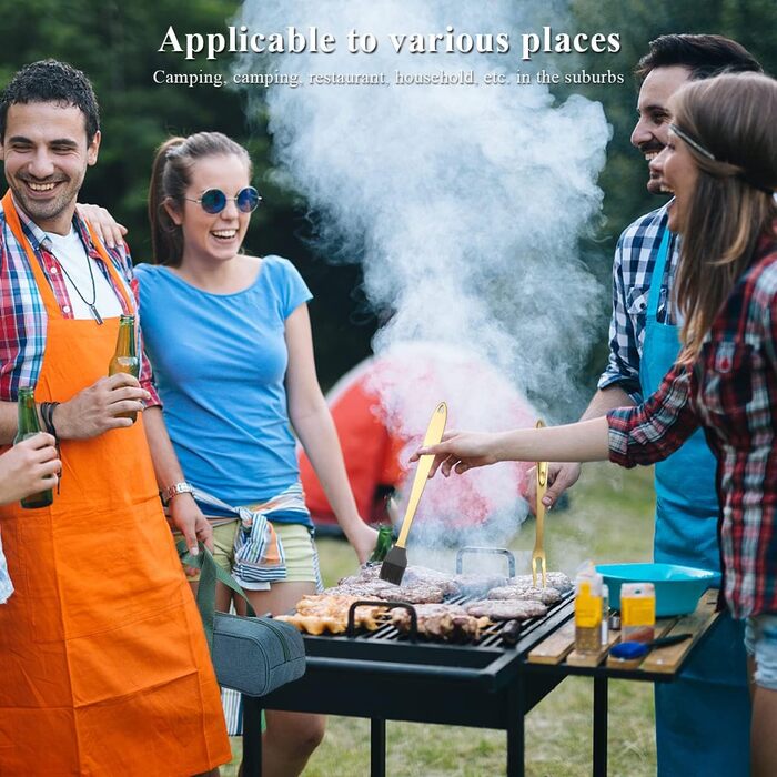 Набір аксесуарів для гриля Kyraton Gold Grill 9 шт. з титановою золотою обробкою, нержавіюча сталь з бакелітовими ручками, стійкий до високих температур, ідеальний для барбекю, тепаньякі та кемпінгу