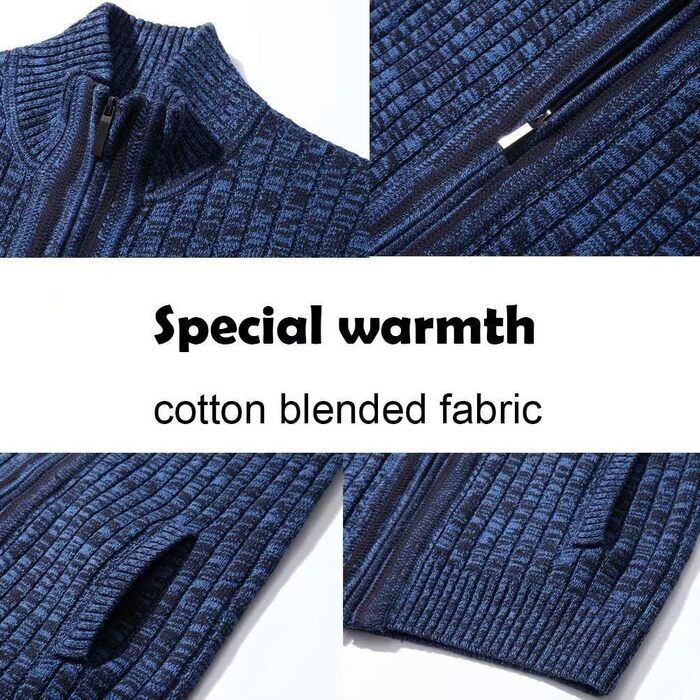 Чоловічий кардиган AOLI RAY з блискавкою, в'язаний, з високим коміром та двома кишенями, блакитний/чорний