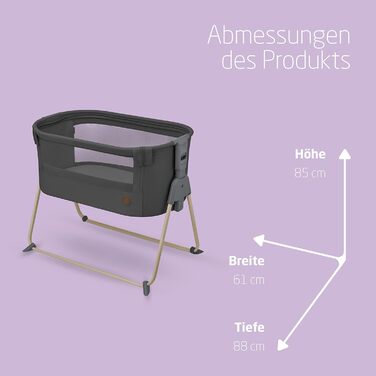 Maxi-Cosi Tori 2-in-1 Bedside Crib, Crib, 0 to approximately 6 months, 0–9 kg, compactly foldable, lightweight, 5 height levels, portable bedside crib with breathable mesh fabric, Beyond Graphite