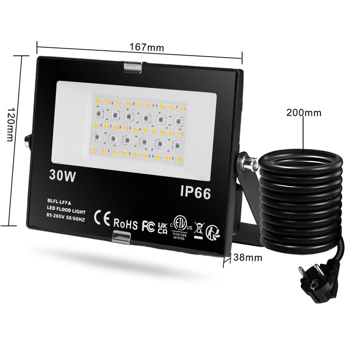 DUSKTEC LED Floodlights Outdoor RGB, Colorful Floodlight 80W, Dimmable Outdoor Floodlight with APP, Outdoor Bluetooth Floodlight with Plug, Color Changing Warm White, Tree Spotlight IP66 Waterproof for Garden (30 Watts, 2)