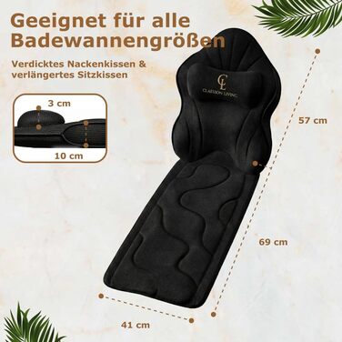 Подушка для ванни повного тіла, 126x41 см. Килимок для ванни з підголовником (13 см) для підтримки шиї, спини та ніг. З мішком для прання та подорожей та гачком для сушіння. Білий (Темно-чорний)