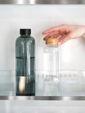spottle Glass Water Bottle 1L - Glass Bottle in 500ml - 750ml or 1 Liter - Glass Water Bottle suitable for carbonated drinks – Dishwasher-safe & leak-proof glass drinking bottle (1000 ml, Transparent / Bamboo lid)