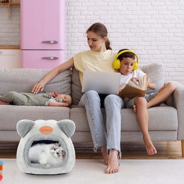 Кігтеточка-будиночок для котів, м'яке ліжко-хатинка, тепла кімната для відпочинку, сірий колір