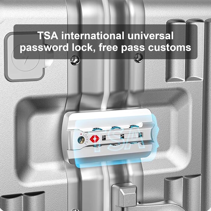 Чемодан ручної поклажі для весни/літа, сертифікований для авіаперевезень, з TSA-замком, 360° колесами, PC-корпусом та міцним алюмінієвим каркасом, підходить для розмірів 20'', 24'' та 26''. (20'', Срібло) Срібло 20‘’