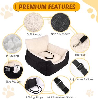Автокрісло для собак - чорне, з м'яким двостороннім килимком та страхувальним ременем. Підходить для маленьких собак, встановлюється на заднє та переднє сидіння.