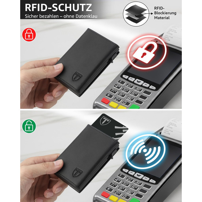 Чоловічий гаманець - тонкий з магнітною застібкою, відділенням для монет, захистом RFID, віконцем для ID, шкіряний, чорний (Tee-5)