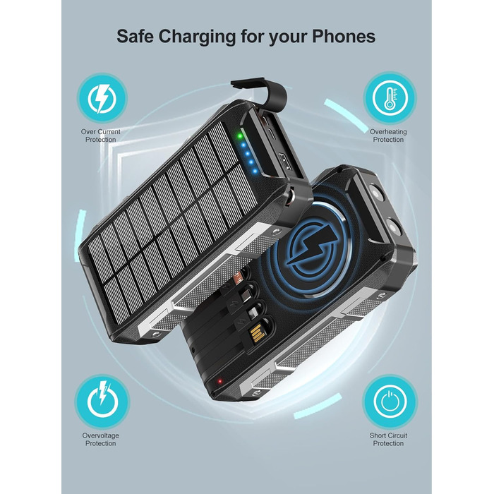 Портативний зарядний акумулятор Solar Powerbank 26800mAh з MagSafe, 30W USB-C, бездротовий заряд 15W, LED, ліхтарик, чорний