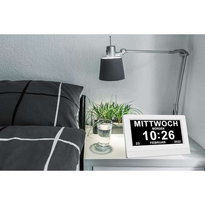 Hiseeyo 7-Inch Digital Clock, Digital Alarm Clock with Automatic Brightness Adjustment, Quiet LCD Display Alarm Clock with Humidity and Temperature for Adults and Children and Alzheimer's Disease