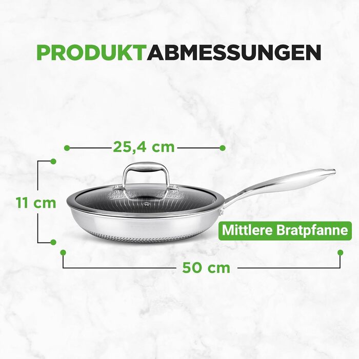 Набір сковорідок NutriChef з нержавіючої сталі, 6 предметів – антипригарне покриття, 20 см, 25 см, 30 см з кришками, сумісний з індукцією, стійкий до подряпин та придатний для духовки, набір посуду для приготування їжі (сковорода 25 см)