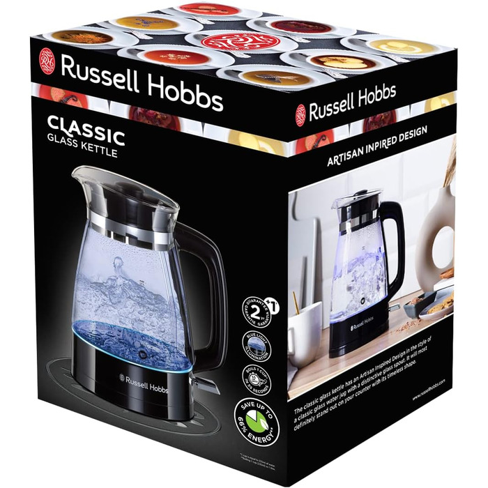 Електричний чайник Russell Hobbs 26080-70 з скляною колбою та LED-підсвіткою, 1.7 л, 2400 Вт