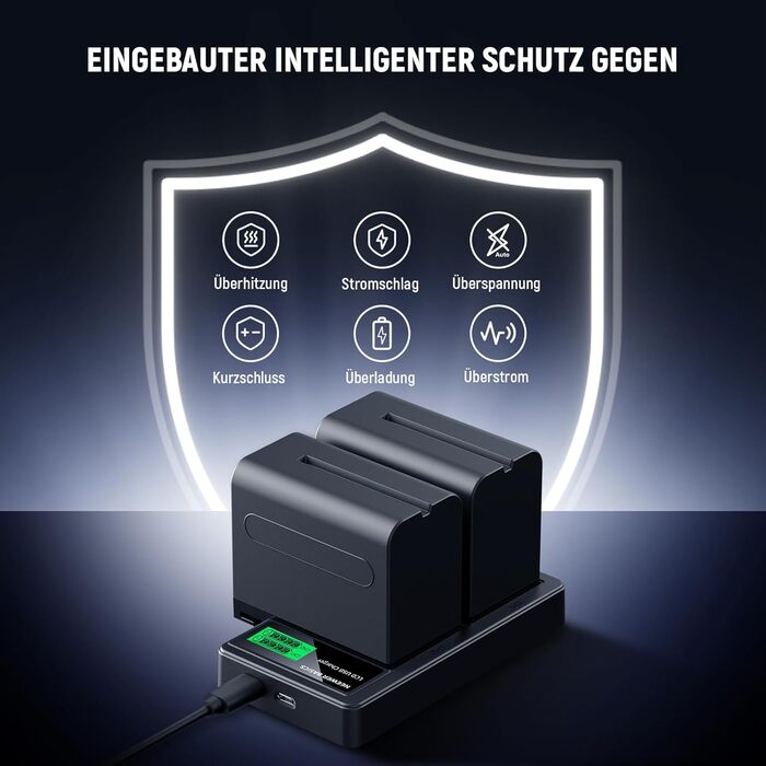 Зарядний пристрій NEEWER Dual USB для акумуляторів Sony NP-F серії (NP-F970, NP-F960, NP-F950, NP-F930, NP-F770, NP-F750, NP-F570, NP-F550) з LCD-дисплеєм, 2-канальний, NW-F970B