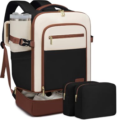 LOVEVOOK Рюкзак для ручної поклажі 40L з окремим відділенням для взуття, рюкзак-валіза для подорожей, жіночий, з відділенням для мокрого та сухого, 3 шт. (Бежевий, Зелений, Чорний, Білий, Коричневий)