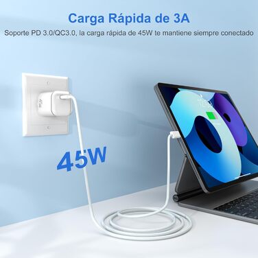 Зарядний пристрій USB-C YISH 45W з кабелем Type-C 60W: Швидка зарядка, PD 3.0, адаптер живлення для смартфонів та планшетів