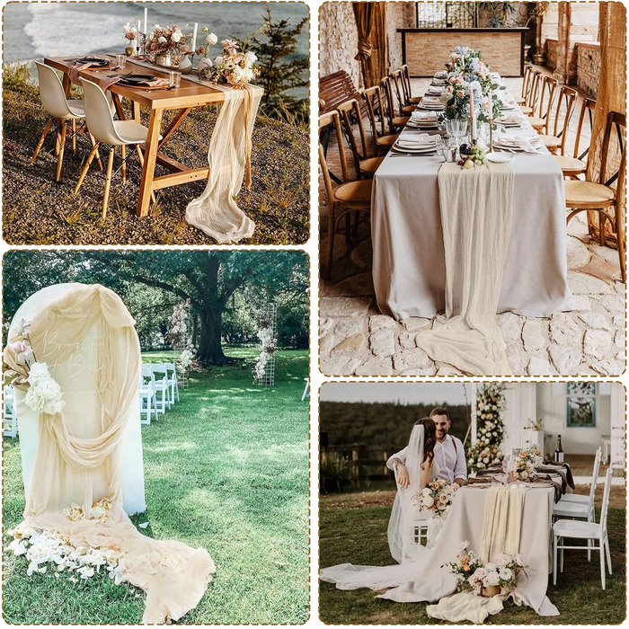 6Pack Beige Cheesecloth Table Runner, Rustic Gauze Table Runner, 90x300cm Cheesecloth Gauze Table Runner, Cheesecloth, Boho Table Runner for Wedding, Birthday, Party (Beige)