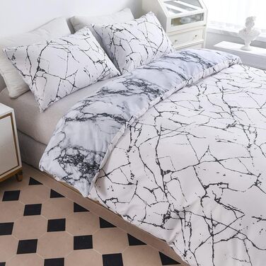 Комплект постільної білизни Marmor (200x200 см) 3 частини: простирадло, 2 наволочки 80x80 см, мікрофібра, білий з малюнком мармур