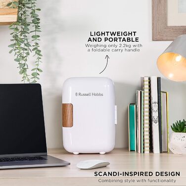 Russell Hobbs Mini Portable Cooler & Warmer - Drink, Beauty & Skincare - AC/DC - Scandi Style White & Wood Effect