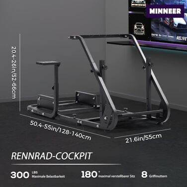 Ігровий кокпіт-симулятор Minneer Racing Simulator Cockpit для керма Logitech G923, G29, G920 та Thrustmaster T248, T300RS, регульована висота (педалі не входять)